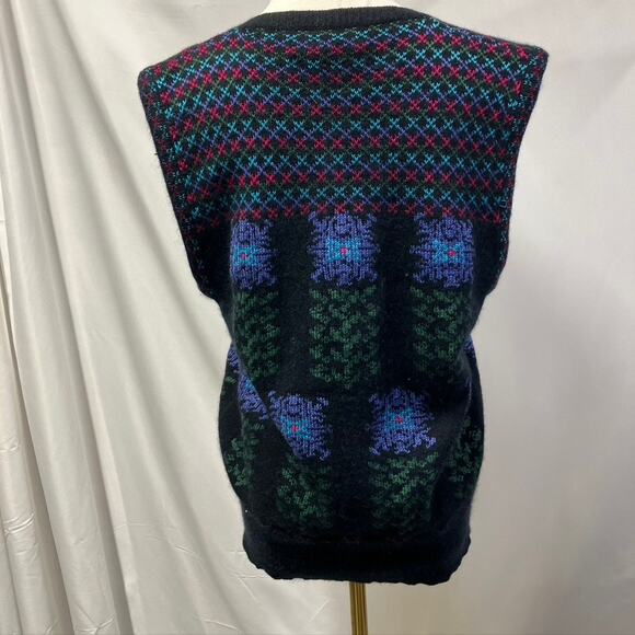 Vintage Cullinane Womens M Sweater Vest Black Floral Lamb's wool blend cottage - Picture 10 of 15
